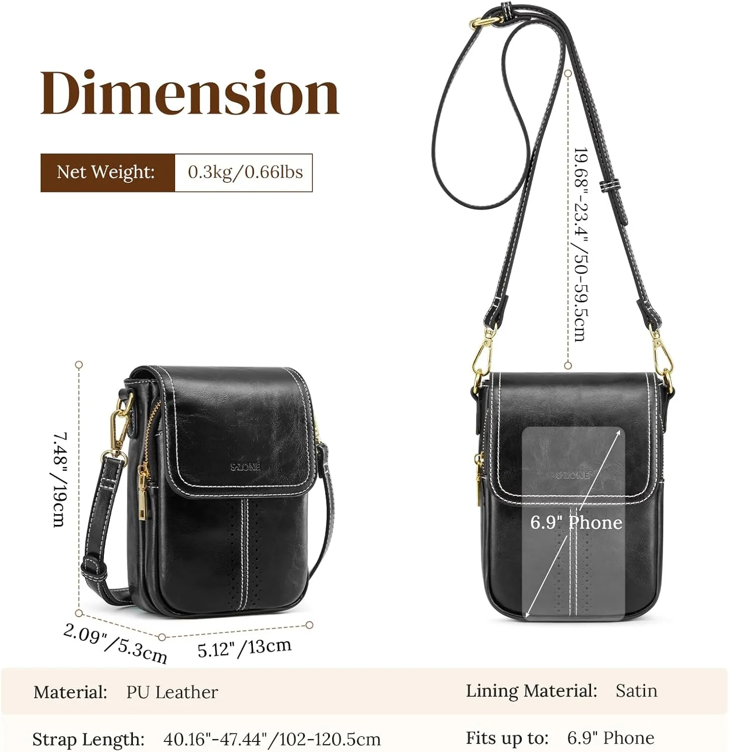 S-ZONE Vegan Leather Small Crossbody Bags for Women Trendy Cell Phone Purses Womens Wallet with Adjustable Strap Card Slots