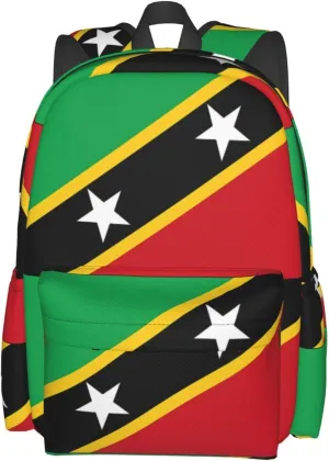 Saint Kitts Nevis Flag Casual Backpack Large Capacity Travel Backpacks Laptop Daypack Commuter Rucksack Adjustable Strap Sports Bags for Hiking Biking
