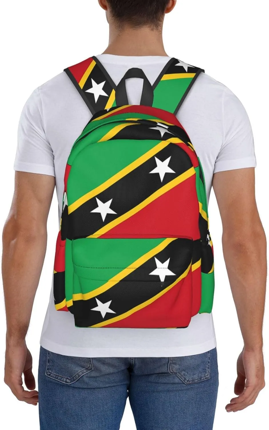 Saint Kitts Nevis Flag Casual Backpack Large Capacity Travel Backpacks Laptop Daypack Commuter Rucksack Adjustable Strap Sports Bags for Hiking Biking