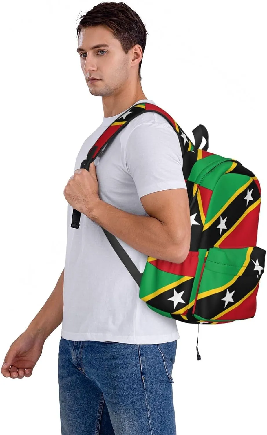 Saint Kitts Nevis Flag Casual Backpack Large Capacity Travel Backpacks Laptop Daypack Commuter Rucksack Adjustable Strap Sports Bags for Hiking Biking