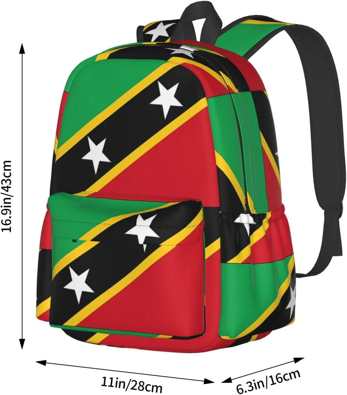 Saint Kitts Nevis Flag Casual Backpack Large Capacity Travel Backpacks Laptop Daypack Commuter Rucksack Adjustable Strap Sports Bags for Hiking Biking
