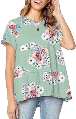 Sanifer Peplum Tops for Women Summer Tops Short Sleeve Shirts Casual Tunic Cute Summer Tshirt