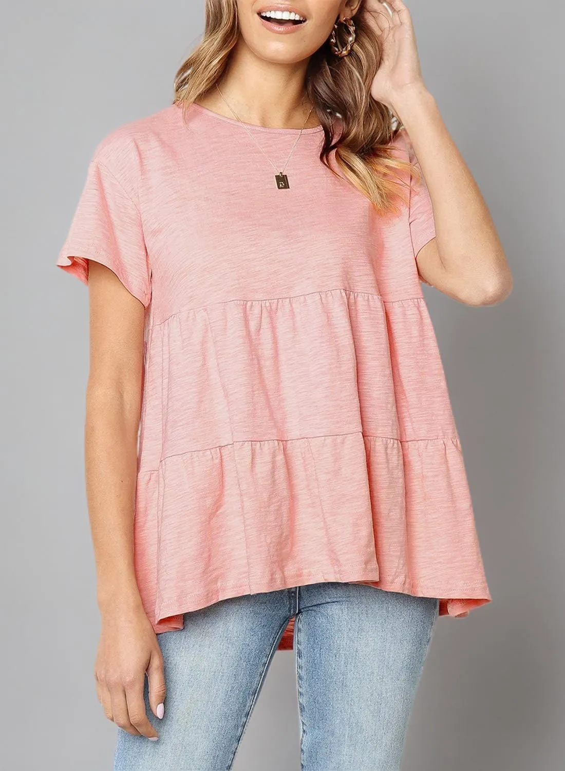 Sanifer Peplum Tops for Women Summer Tops Short Sleeve Shirts Casual Tunic Cute Summer Tshirt