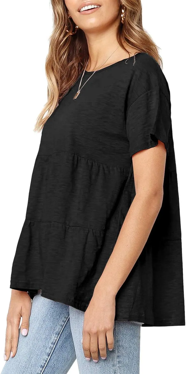 Sanifer Peplum Tops for Women Summer Tops Short Sleeve Shirts Casual Tunic Cute Summer Tshirt