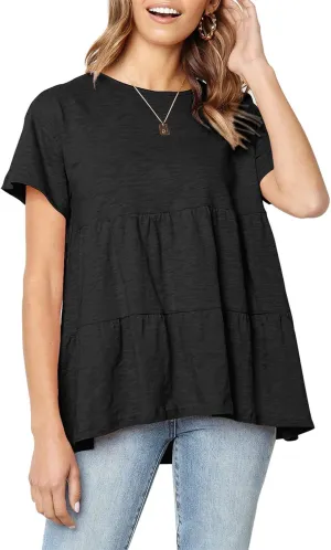 Sanifer Peplum Tops for Women Summer Tops Short Sleeve Shirts Casual Tunic Cute Summer Tshirt