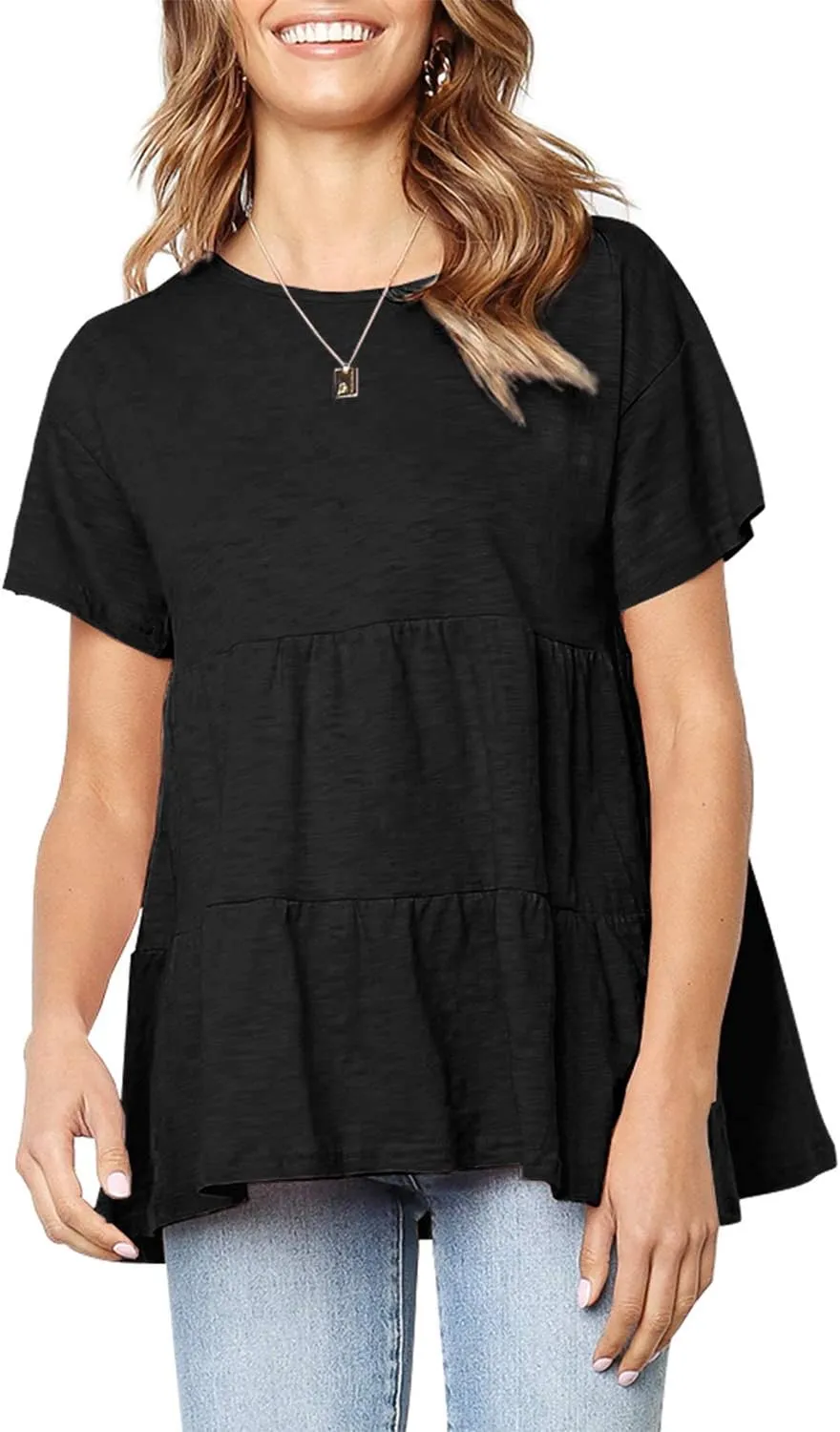 Sanifer Peplum Tops for Women Summer Tops Short Sleeve Shirts Casual Tunic Cute Summer Tshirt