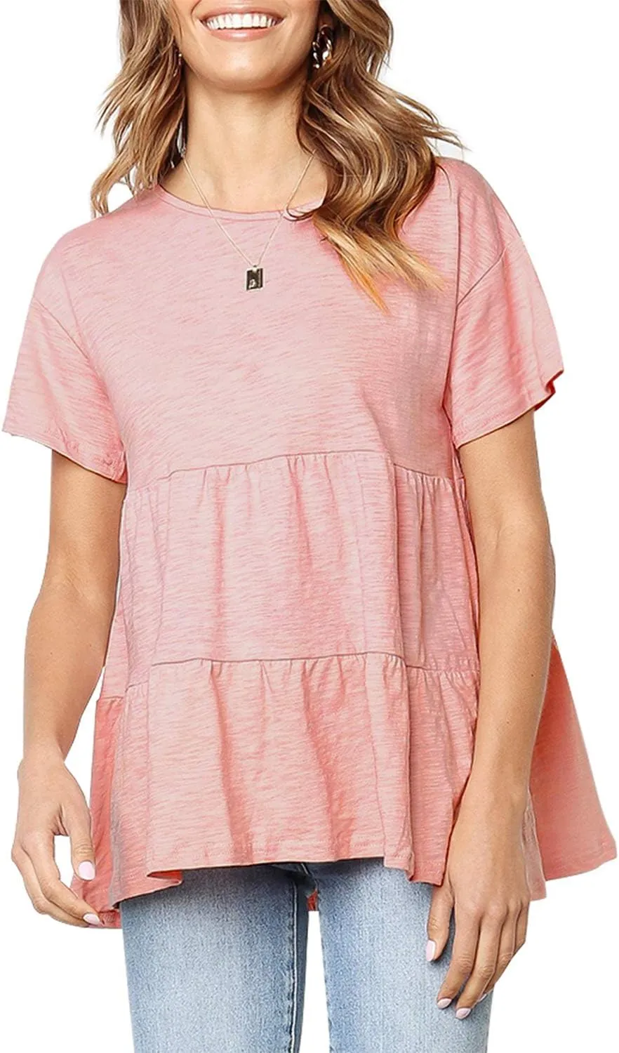 Sanifer Peplum Tops for Women Summer Tops Short Sleeve Shirts Casual Tunic Cute Summer Tshirt
