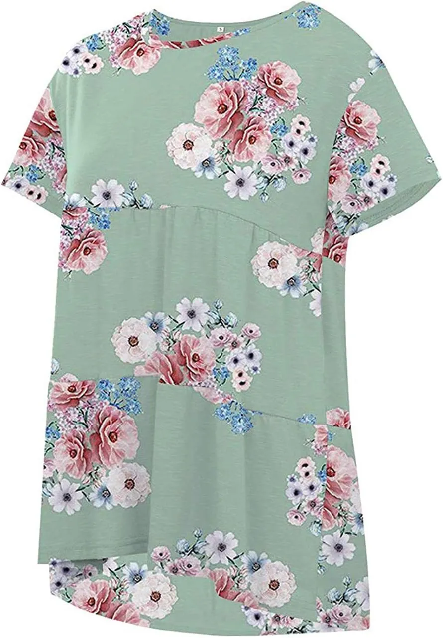 Sanifer Peplum Tops for Women Summer Tops Short Sleeve Shirts Casual Tunic Cute Summer Tshirt