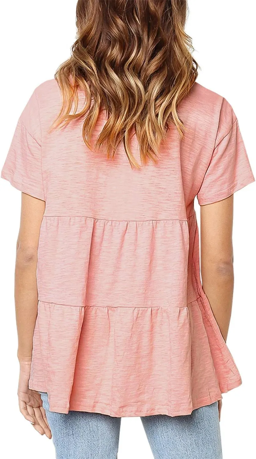 Sanifer Peplum Tops for Women Summer Tops Short Sleeve Shirts Casual Tunic Cute Summer Tshirt