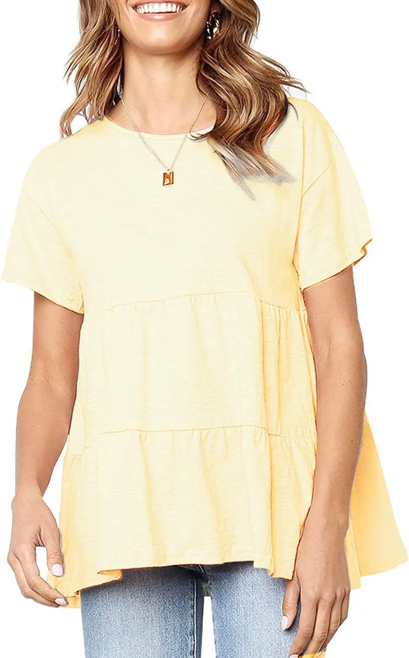 Sanifer Peplum Tops for Women Summer Tops Short Sleeve Shirts Casual Tunic Cute Summer Tshirt