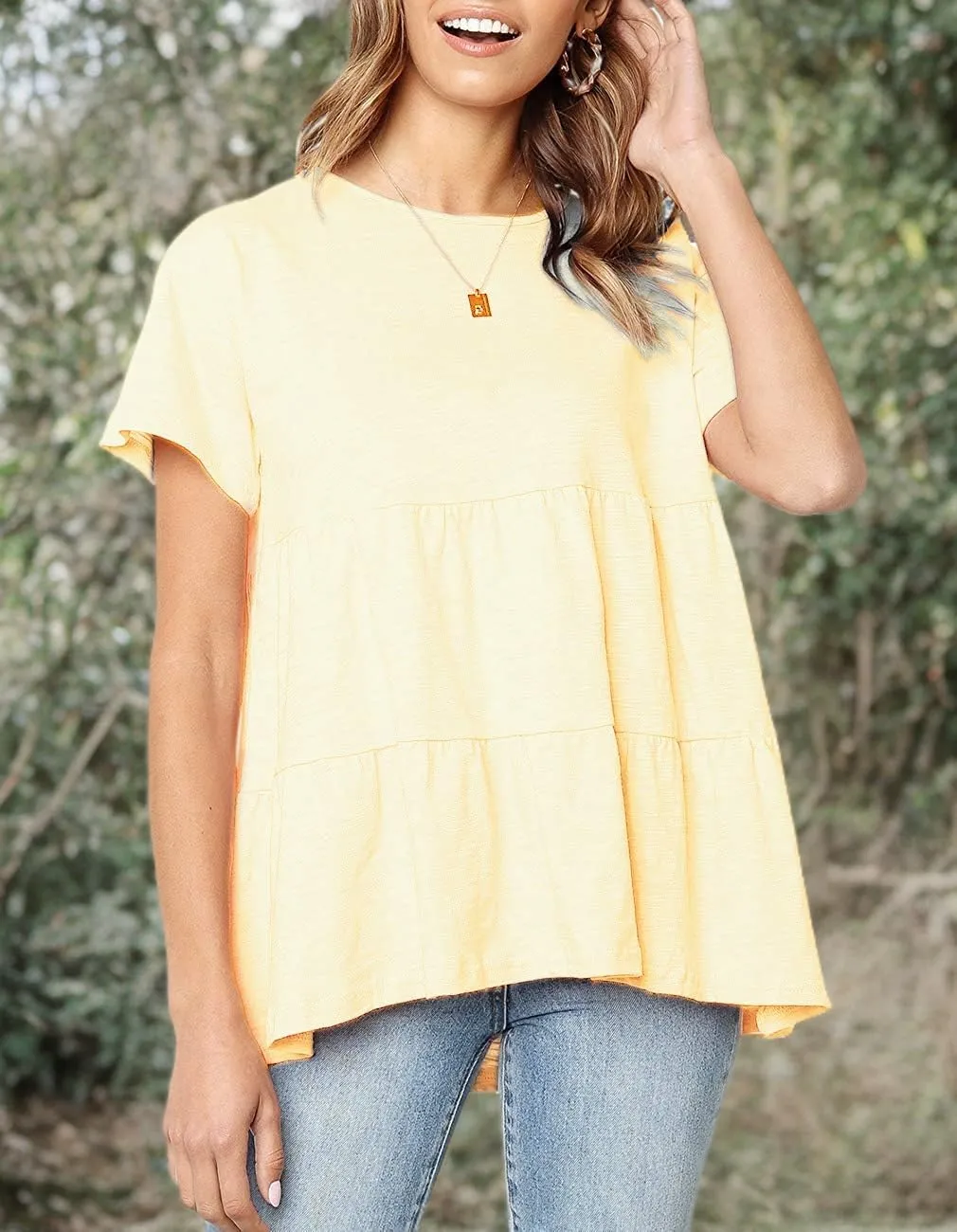 Sanifer Peplum Tops for Women Summer Tops Short Sleeve Shirts Casual Tunic Cute Summer Tshirt