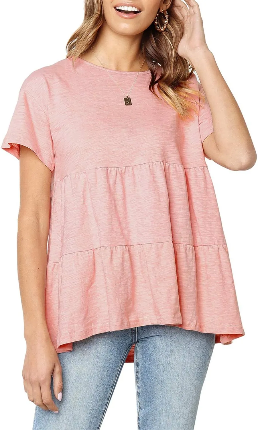 Sanifer Peplum Tops for Women Summer Tops Short Sleeve Shirts Casual Tunic Cute Summer Tshirt