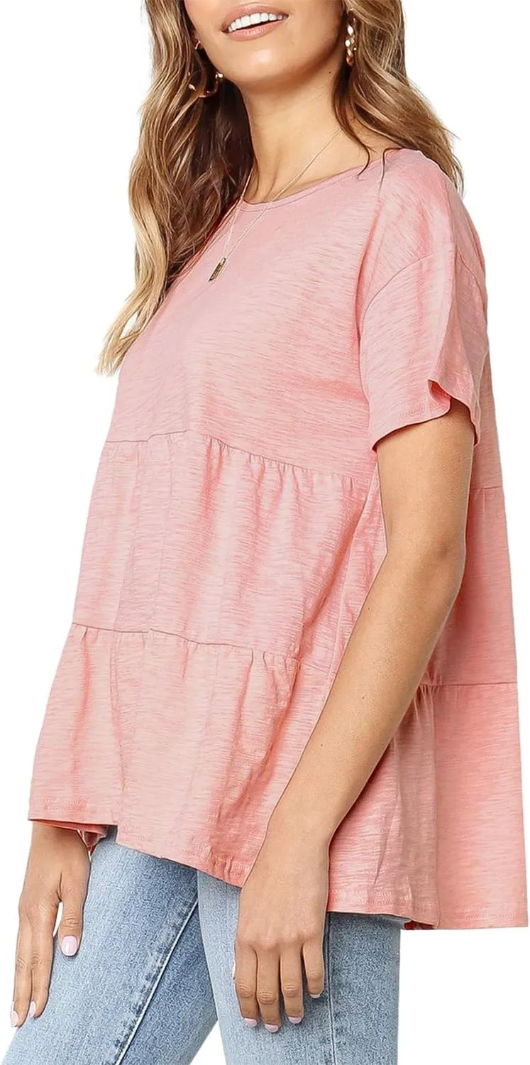 Sanifer Peplum Tops for Women Summer Tops Short Sleeve Shirts Casual Tunic Cute Summer Tshirt