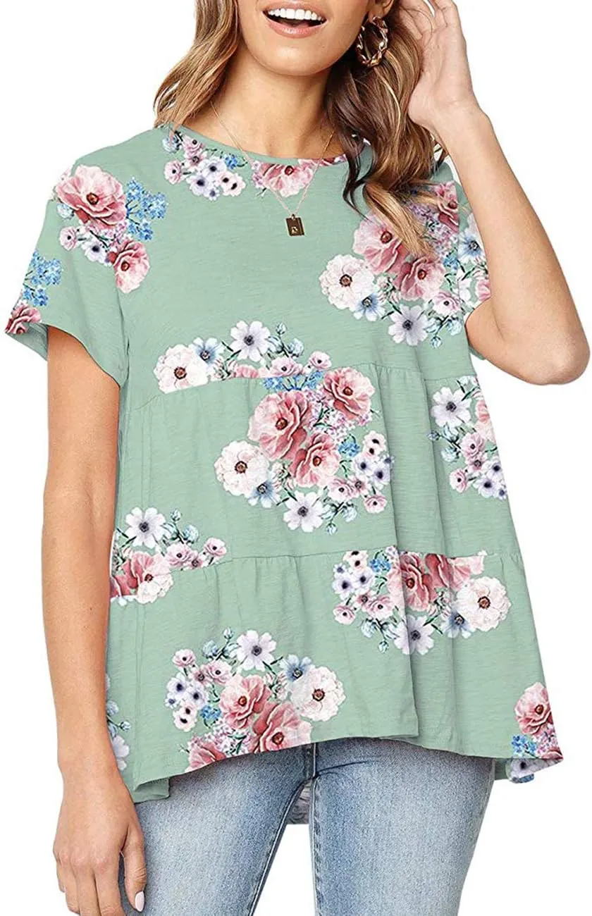Sanifer Peplum Tops for Women Summer Tops Short Sleeve Shirts Casual Tunic Cute Summer Tshirt