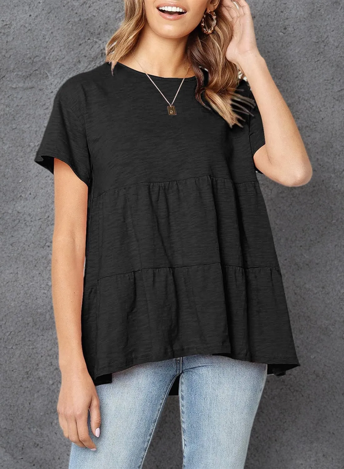 Sanifer Peplum Tops for Women Summer Tops Short Sleeve Shirts Casual Tunic Cute Summer Tshirt