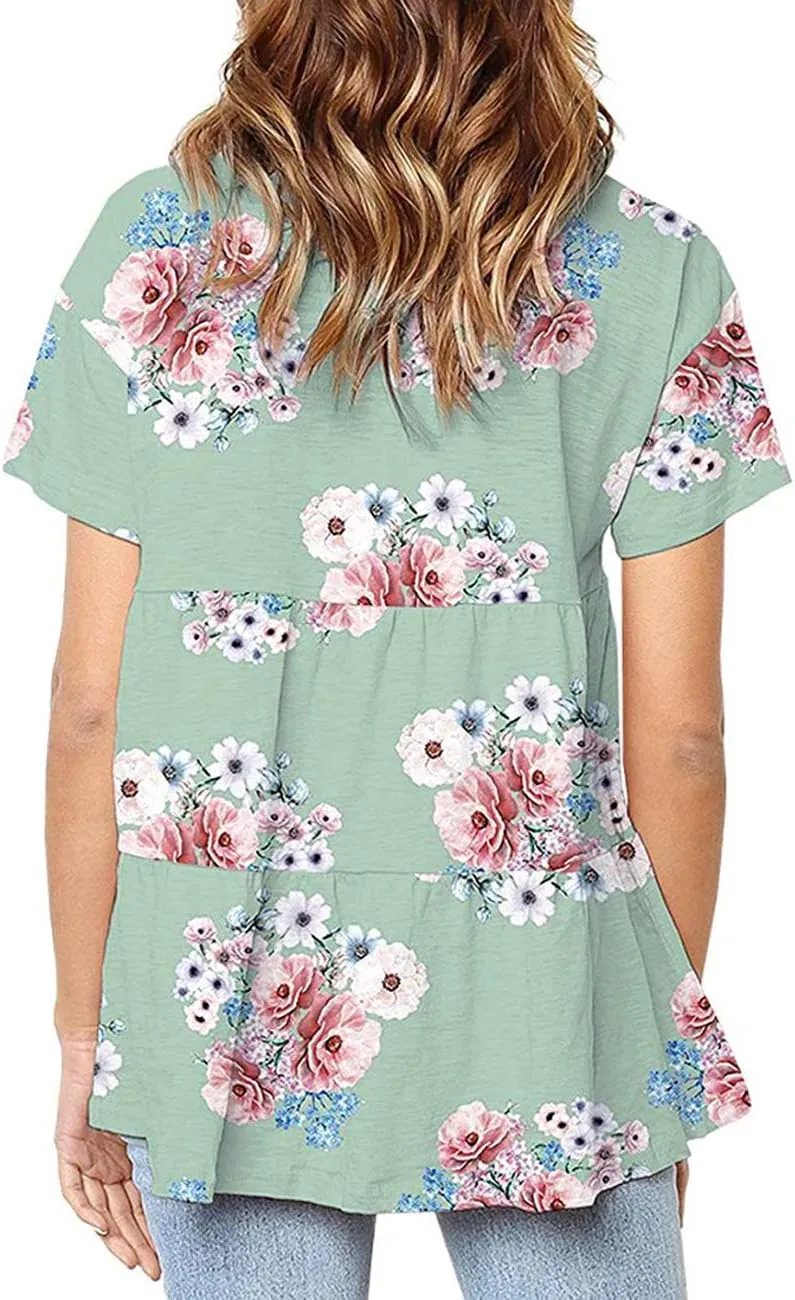 Sanifer Peplum Tops for Women Summer Tops Short Sleeve Shirts Casual Tunic Cute Summer Tshirt