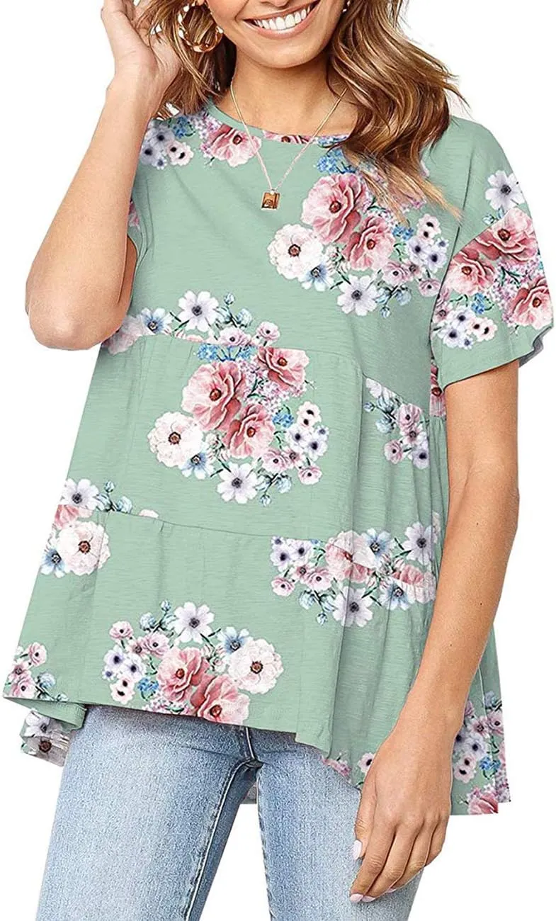 Sanifer Peplum Tops for Women Summer Tops Short Sleeve Shirts Casual Tunic Cute Summer Tshirt