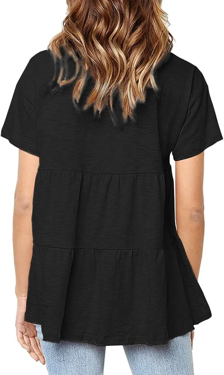 Sanifer Peplum Tops for Women Summer Tops Short Sleeve Shirts Casual Tunic Cute Summer Tshirt