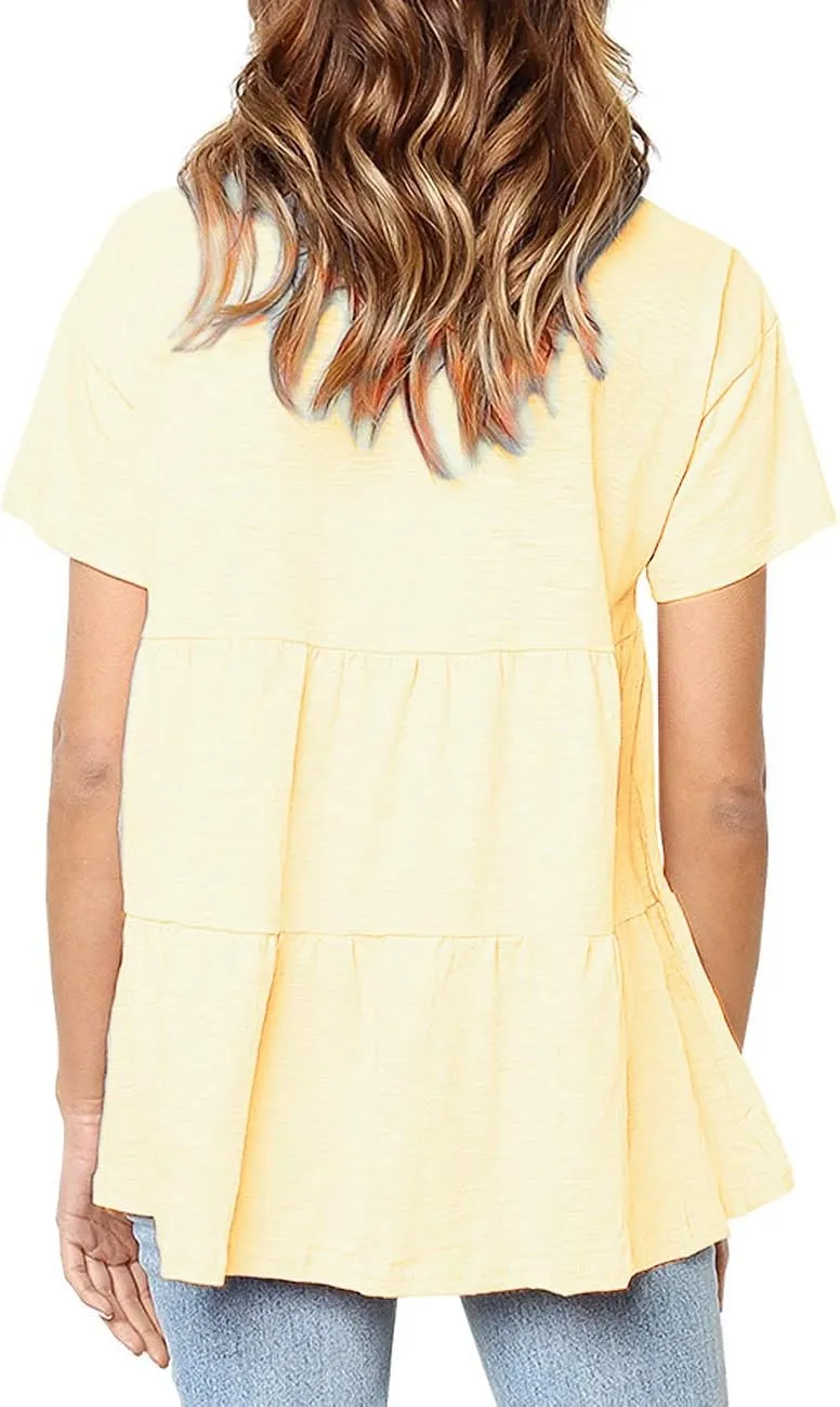 Sanifer Peplum Tops for Women Summer Tops Short Sleeve Shirts Casual Tunic Cute Summer Tshirt