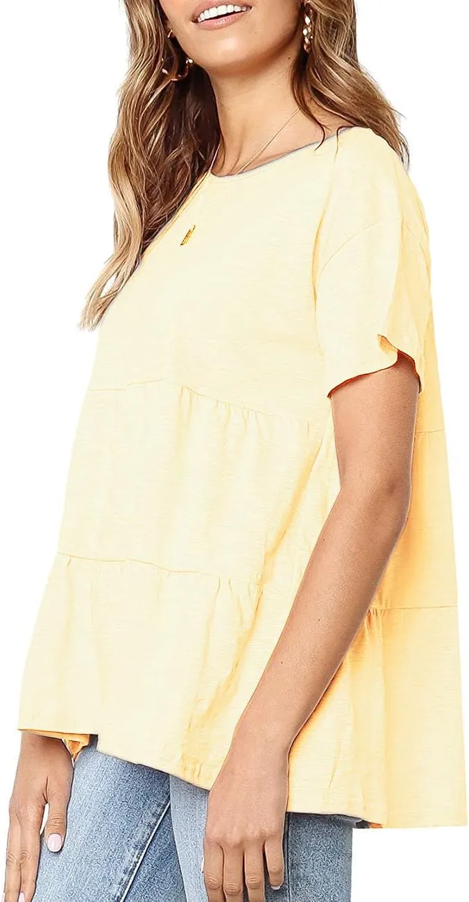 Sanifer Peplum Tops for Women Summer Tops Short Sleeve Shirts Casual Tunic Cute Summer Tshirt
