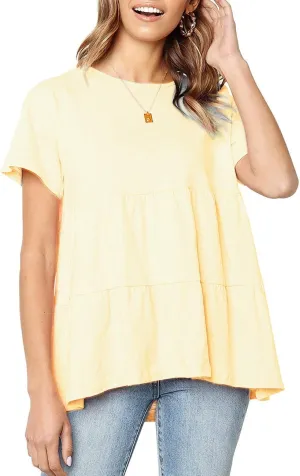Sanifer Peplum Tops for Women Summer Tops Short Sleeve Shirts Casual Tunic Cute Summer Tshirt