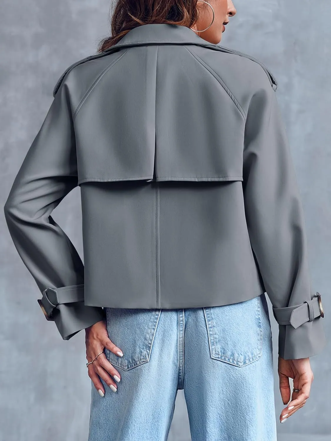 Saodimallsu Women Crop Double Breasted Trench Coat Raglan Sleeve Work Office Cropped Jacket With Pockets