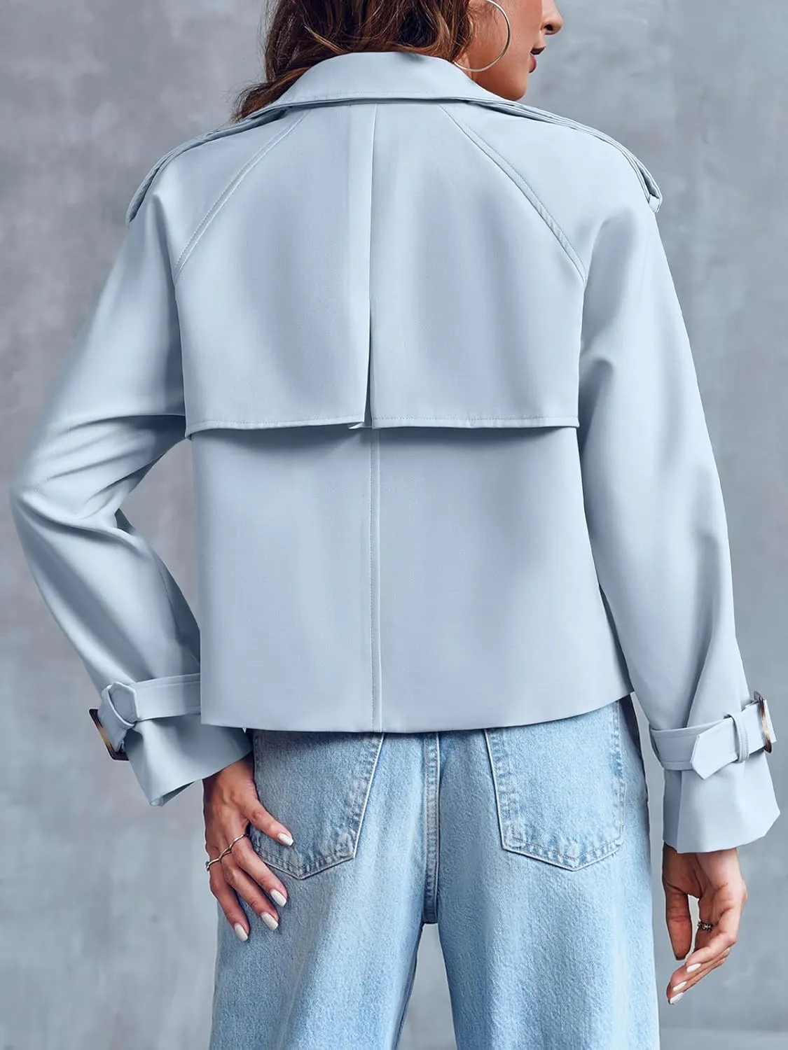 Saodimallsu Women Crop Double Breasted Trench Coat Raglan Sleeve Work Office Cropped Jacket With Pockets