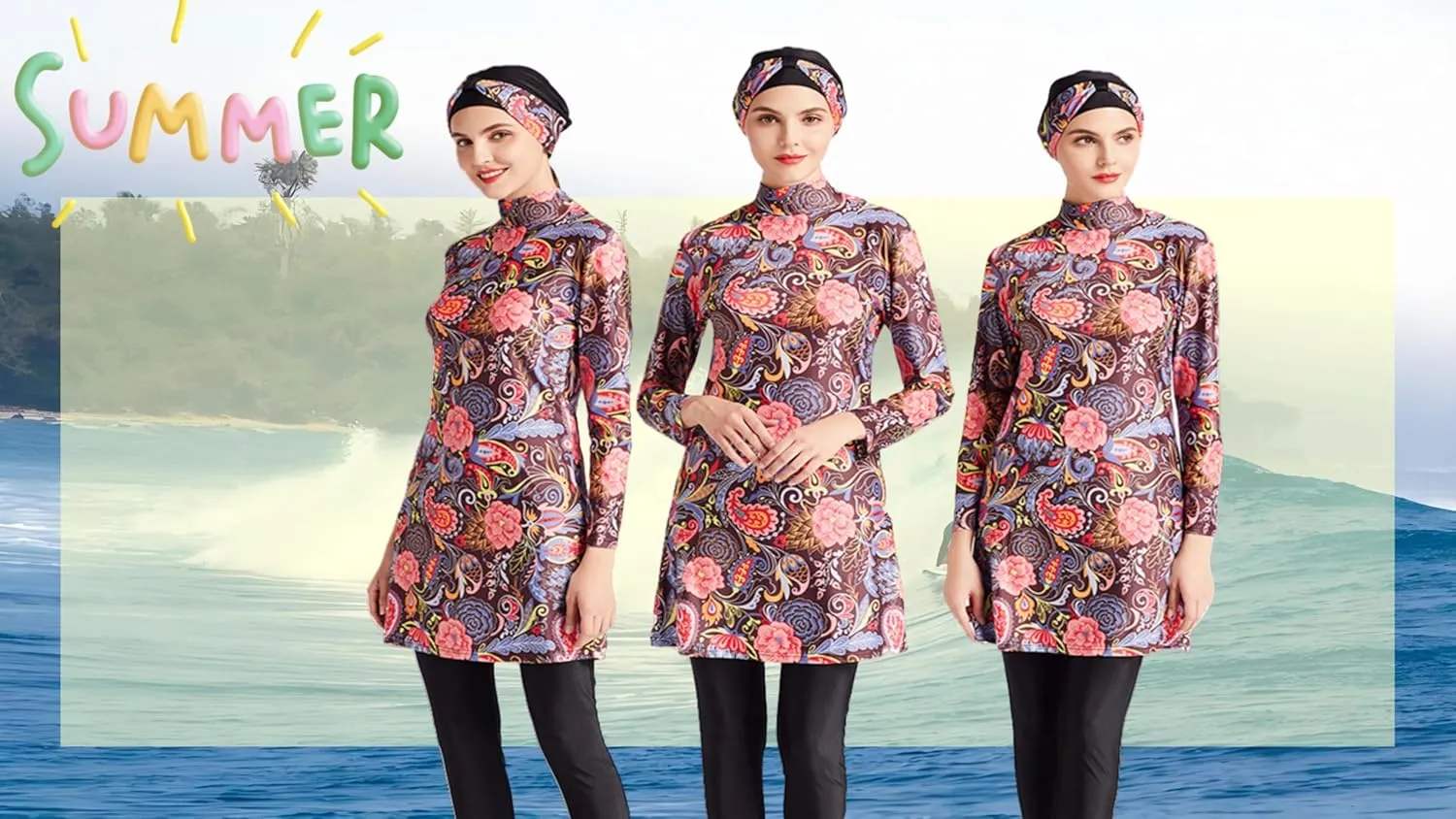 SARBUTER Muslim Swimwear for Women Modest Full Cover Swimsuit Long Sleeve Hijab Burkini