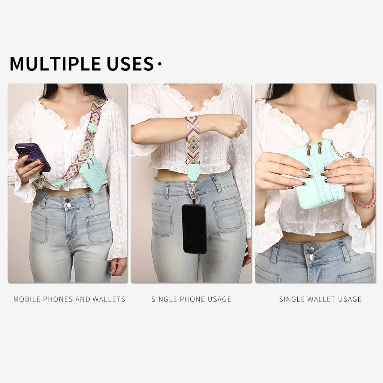 Save Girls Clip and go strap for Phone with Wallet Crossbody Phone Strap with zippered pouch, Phone Strap