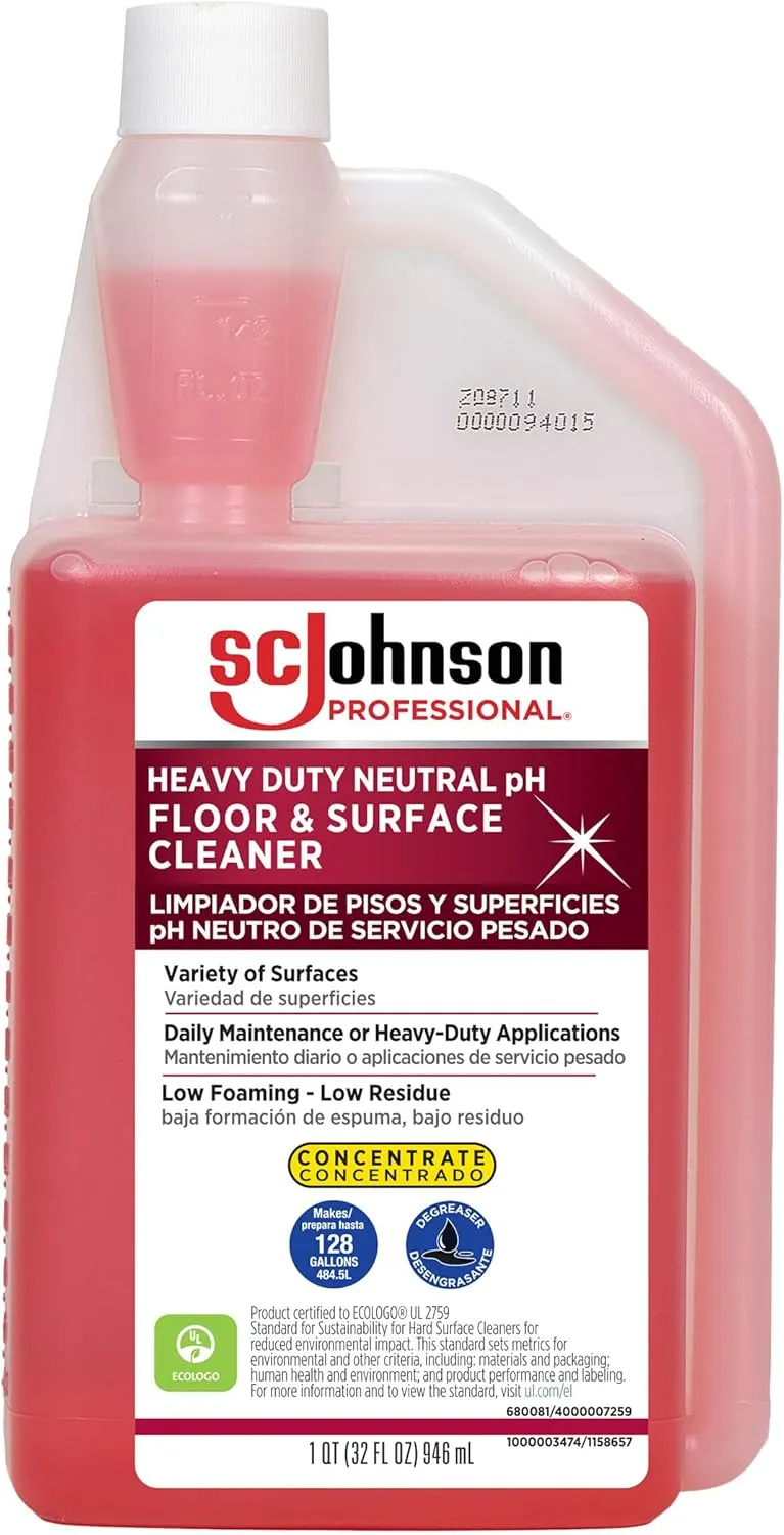 SC Johnson Professional Heavy Duty Neutral pH Floor and Surface Cleaner, Floor Cleaner Concentrate, 32 fl. oz. Bottle, Case of 6, for Professional Use Only