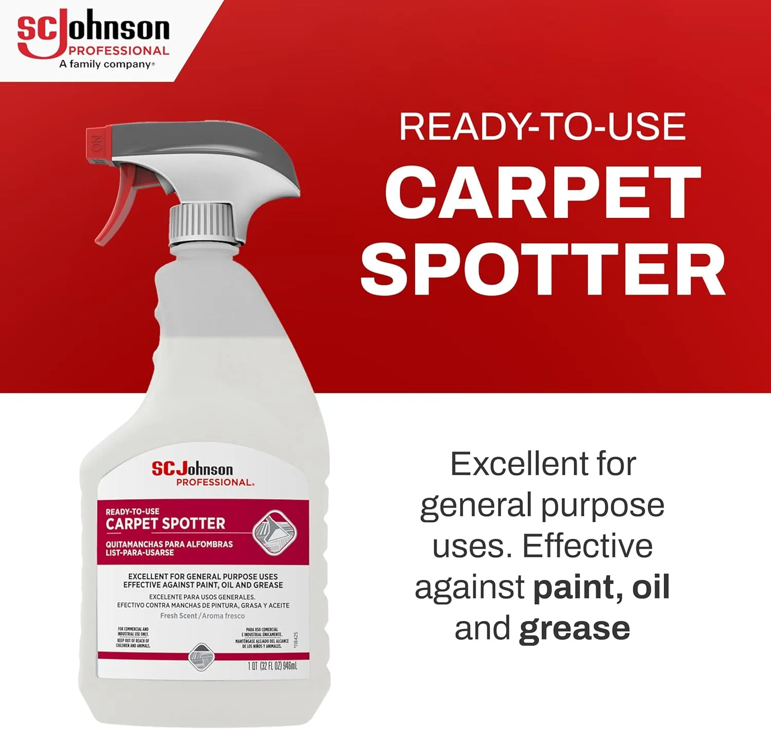 SC Johnson Professional Ready-To-Use Carpet Spotter, Carpet Stain Remover, 32 fl. oz., 6 Count, for Professional Use Only