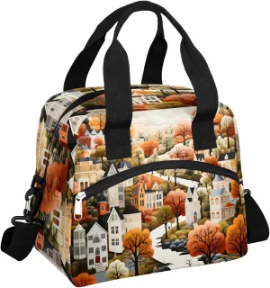 Scenic Town Lunch Bag Cartoon Countryside Lunch Bag Reusable Lunch Box Leak Proof Cooler Bag With Adjustable Shoulder Strap