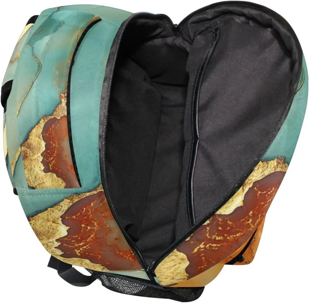 School Backpack for Unisex Adult Fashion Stylish Travel Bags with Chest Strap for Business Work College Travel Trip Marble Turquoise Orange