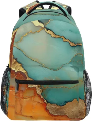 School Backpack for Unisex Adult Fashion Stylish Travel Bags with Chest Strap for Business Work College Travel Trip Marble Turquoise Orange