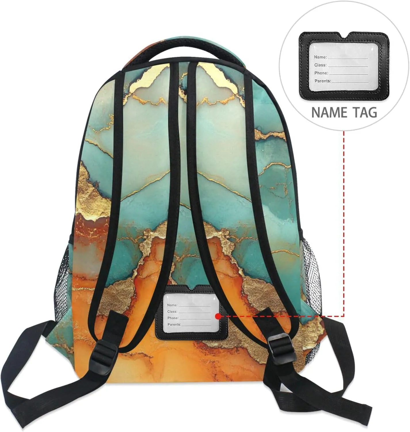 School Backpack for Unisex Adult Fashion Stylish Travel Bags with Chest Strap for Business Work College Travel Trip Marble Turquoise Orange