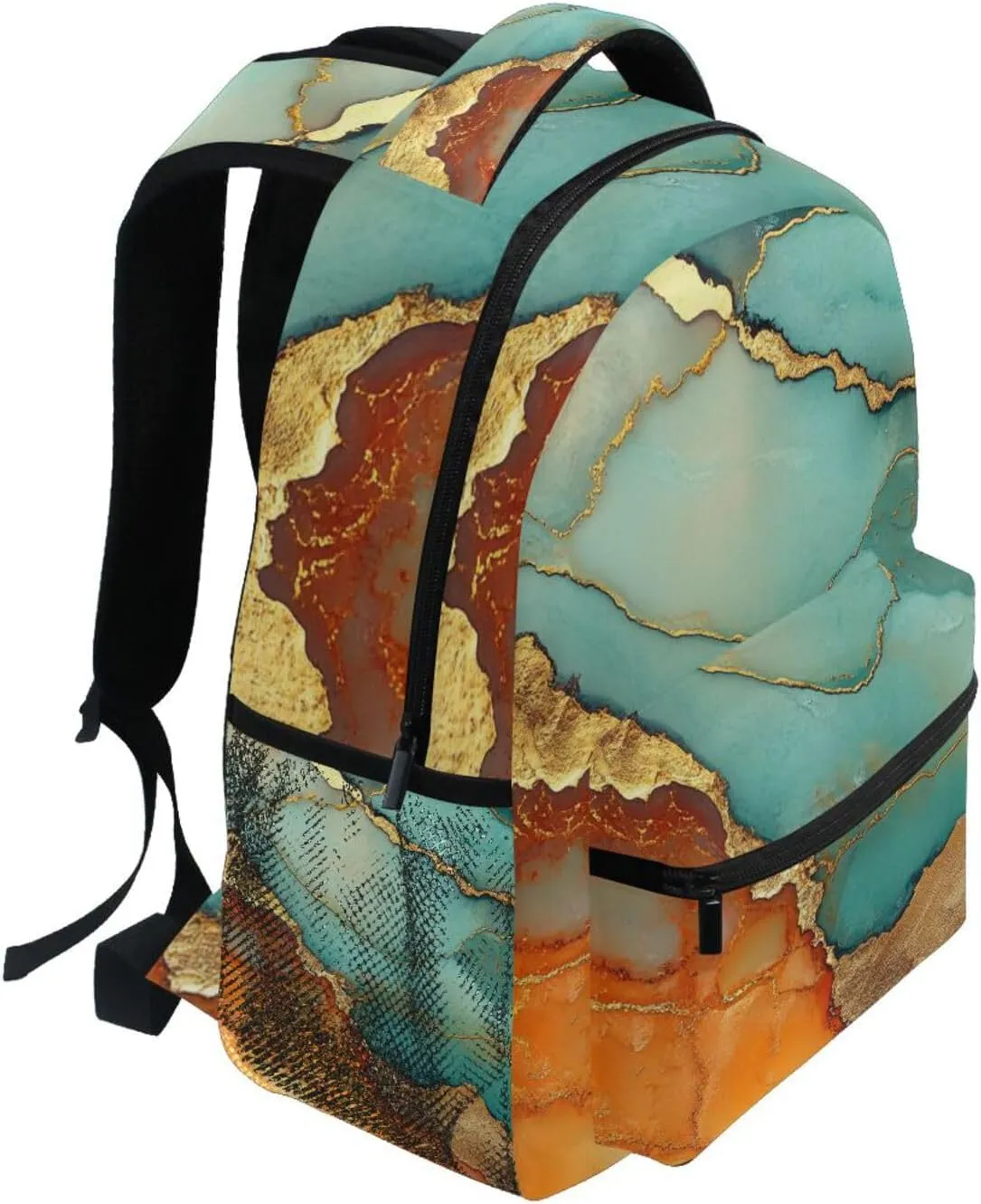 School Backpack for Unisex Adult Fashion Stylish Travel Bags with Chest Strap for Business Work College Travel Trip Marble Turquoise Orange