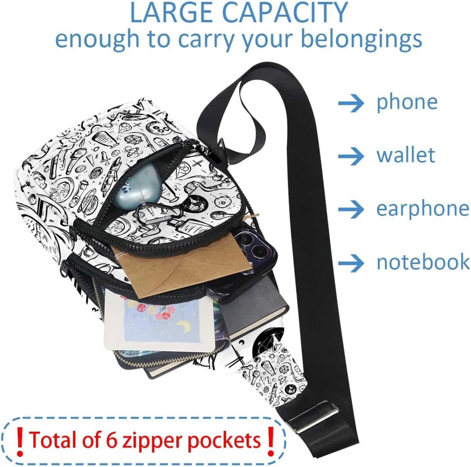 science vector (1) Sling Backpack, Adjustable Crossbody Shoulder Bag Travel Hiking Daypack