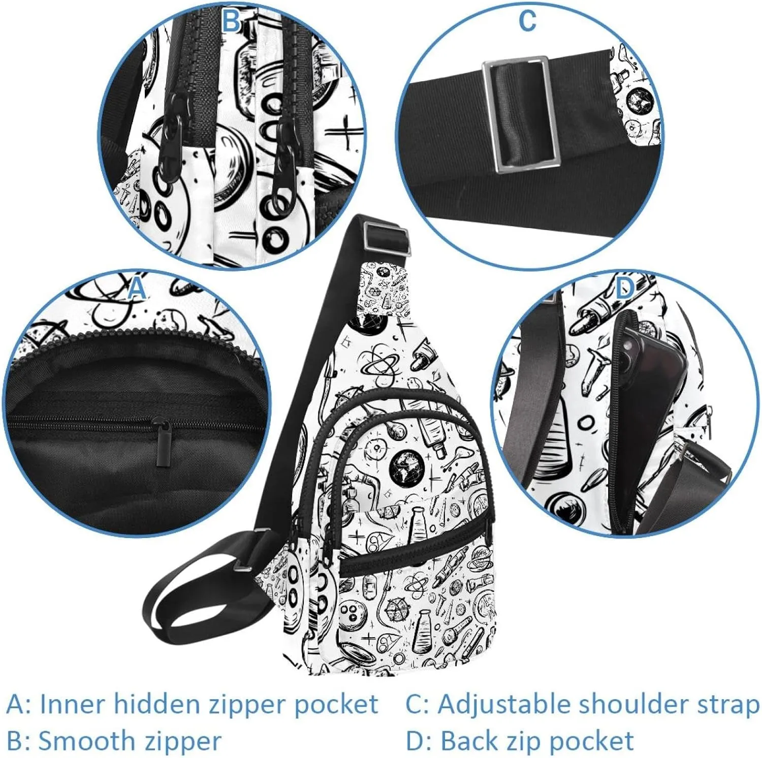 science vector (1) Sling Backpack, Adjustable Crossbody Shoulder Bag Travel Hiking Daypack
