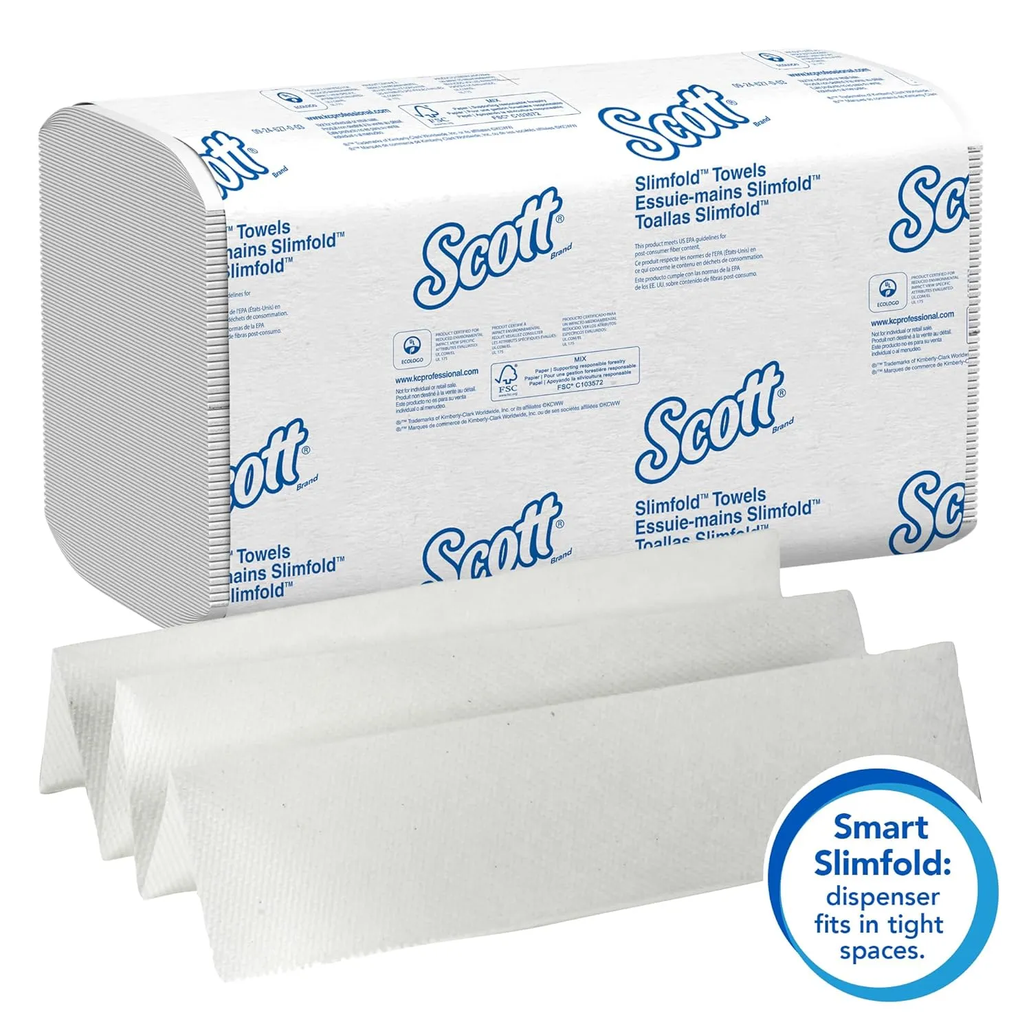 Scott Professional Pro Slimfold Folded Paper Towels, Bulk (04442), Absorbency Pockets, White, for Compatible Kimberly-Clark Professional Dispensers (24 Packs of 90 Sheets, 2,160 Sheet Total)