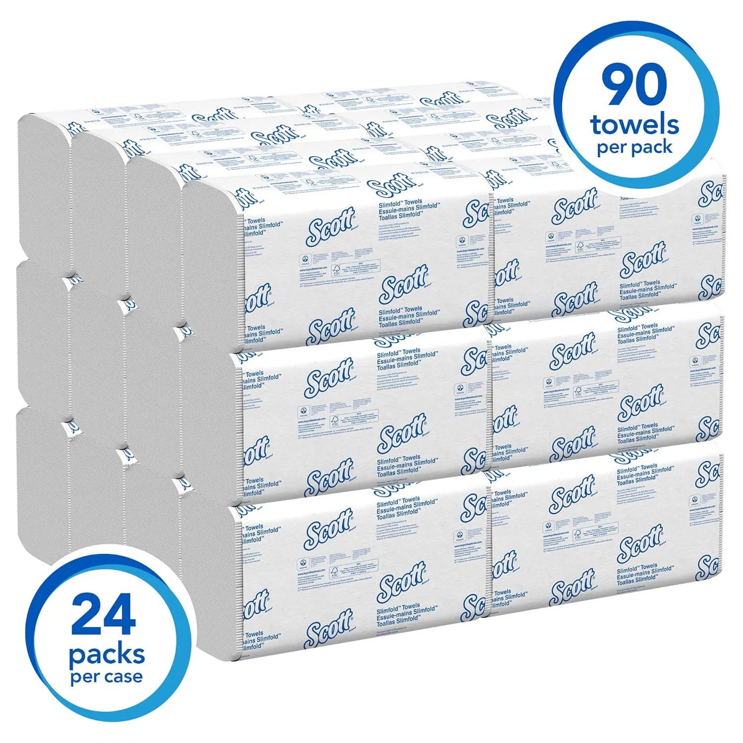 Scott Professional Pro Slimfold Folded Paper Towels, Bulk (04442), Absorbency Pockets, White, for Compatible Kimberly-Clark Professional Dispensers (24 Packs of 90 Sheets, 2,160 Sheet Total)