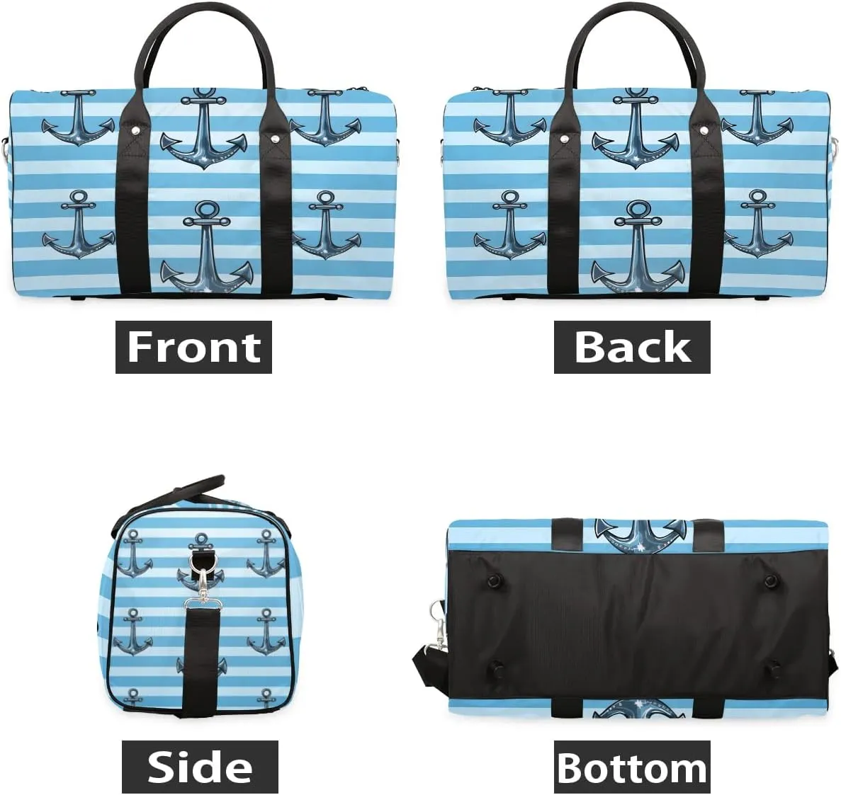 Sea Anchor Pattern Travel Duffel Bag for Women Men Waterproof Foldable Overnight Weekender Bag Large Capacity Sports Gym Bag