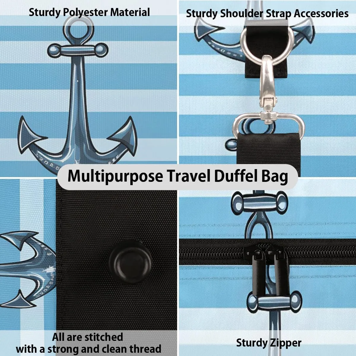 Sea Anchor Pattern Travel Duffel Bag for Women Men Waterproof Foldable Overnight Weekender Bag Large Capacity Sports Gym Bag