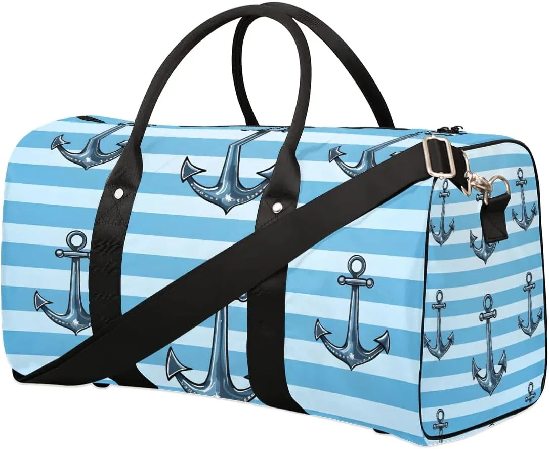 Sea Anchor Pattern Travel Duffel Bag for Women Men Waterproof Foldable Overnight Weekender Bag Large Capacity Sports Gym Bag
