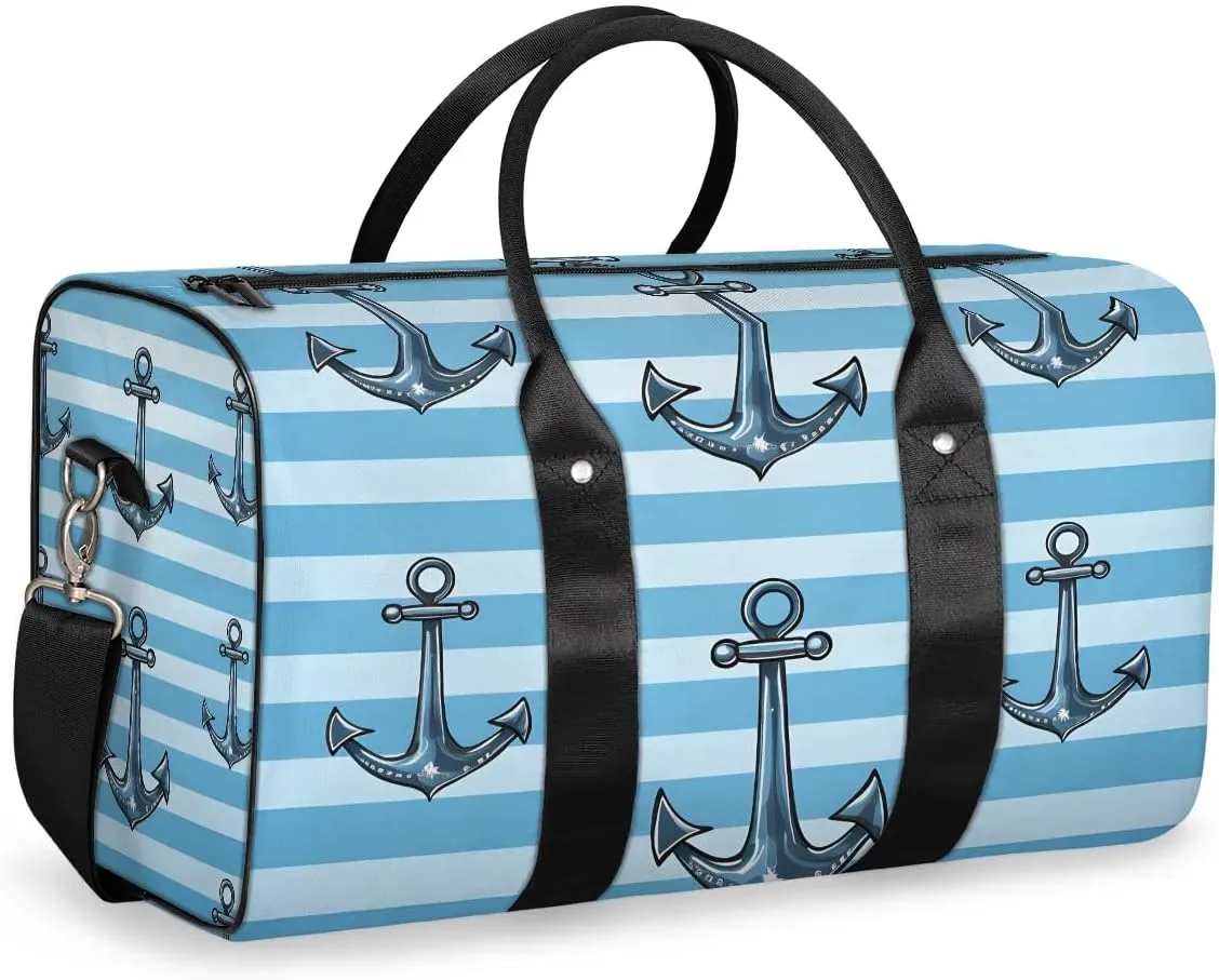 Sea Anchor Pattern Travel Duffel Bag for Women Men Waterproof Foldable Overnight Weekender Bag Large Capacity Sports Gym Bag