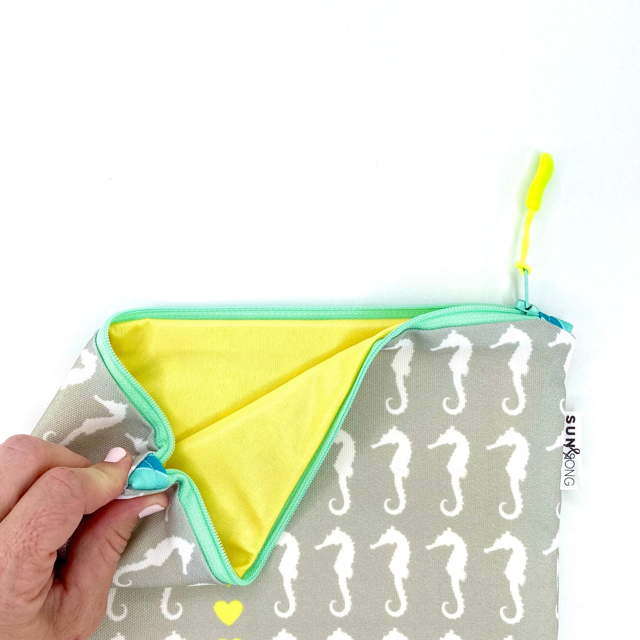 Sea Of Seahorses in Grey   Yellow, Water-Resistant Wet Bag