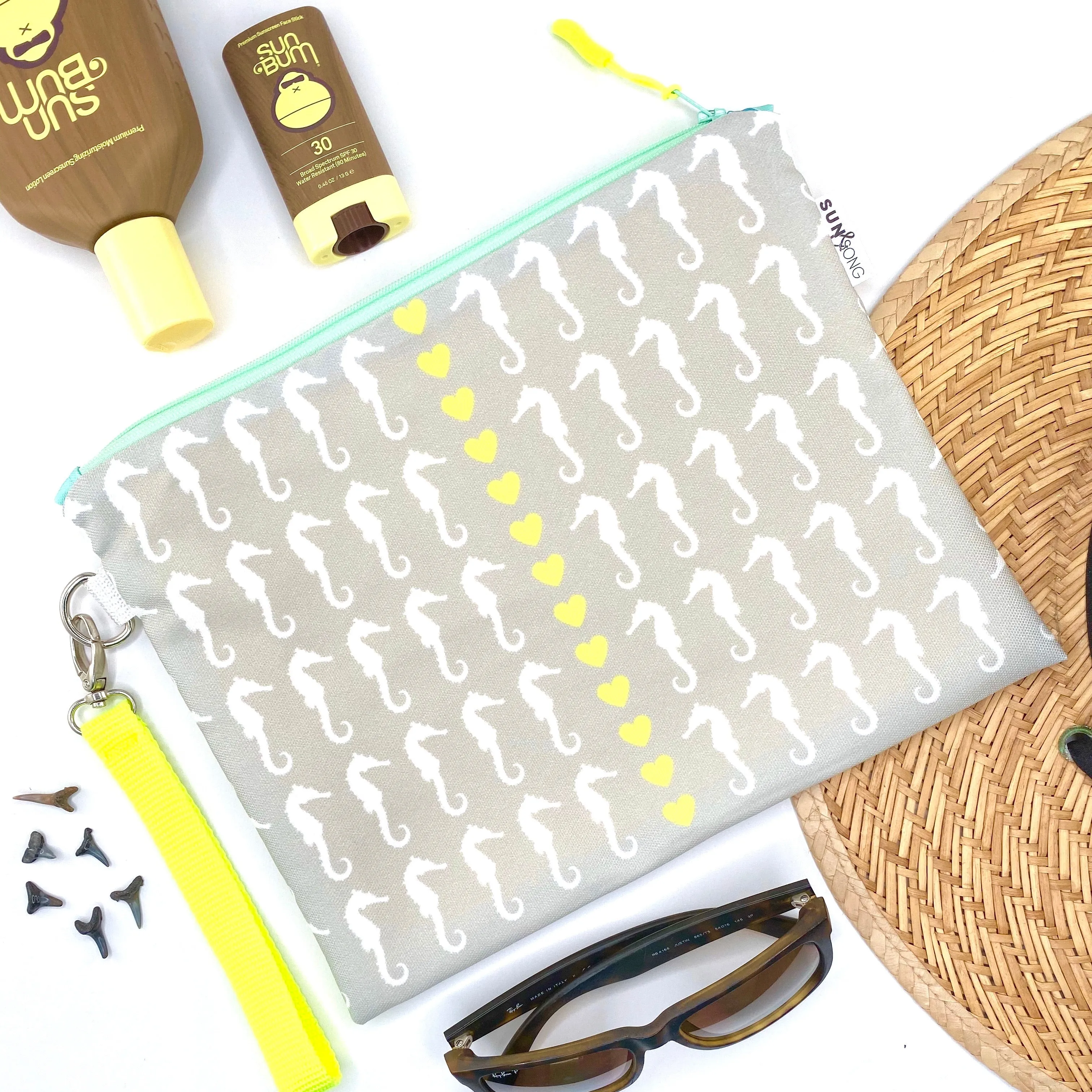 Sea Of Seahorses in Grey   Yellow, Water-Resistant Wet Bag
