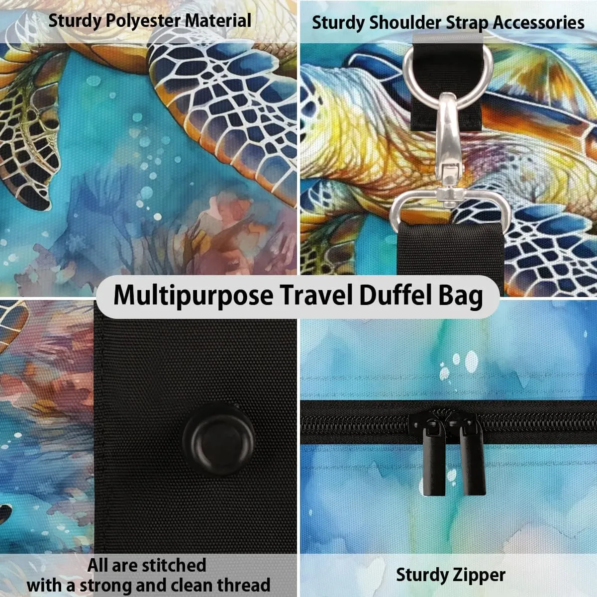 Sea turtle Travel Duffel Bag for Women Men Waterproof Foldable Overnight Weekender Bag Large Capacity Sports Gym Bag