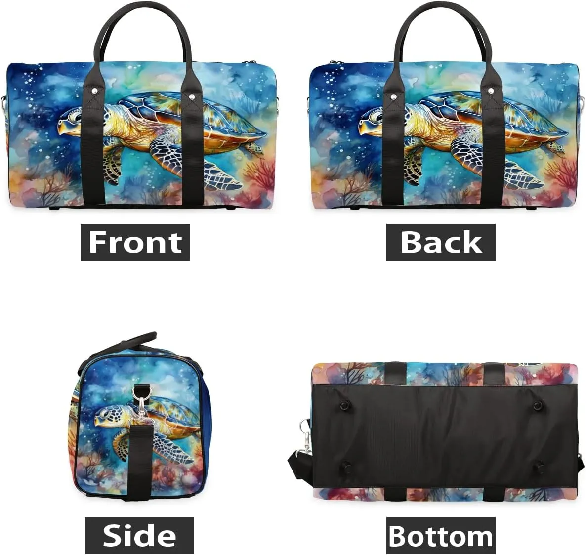 Sea turtle Travel Duffel Bag for Women Men Waterproof Foldable Overnight Weekender Bag Large Capacity Sports Gym Bag