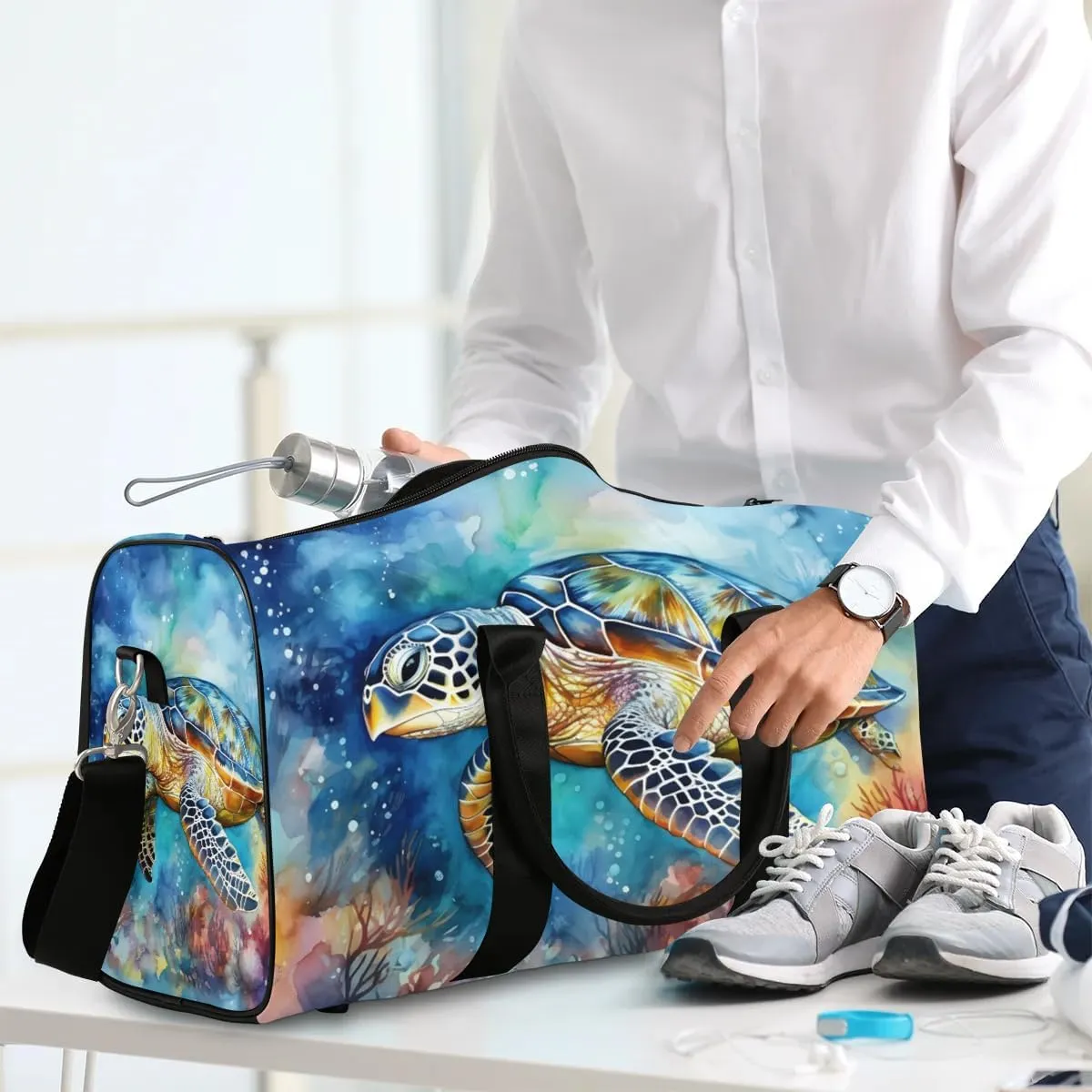 Sea turtle Travel Duffel Bag for Women Men Waterproof Foldable Overnight Weekender Bag Large Capacity Sports Gym Bag