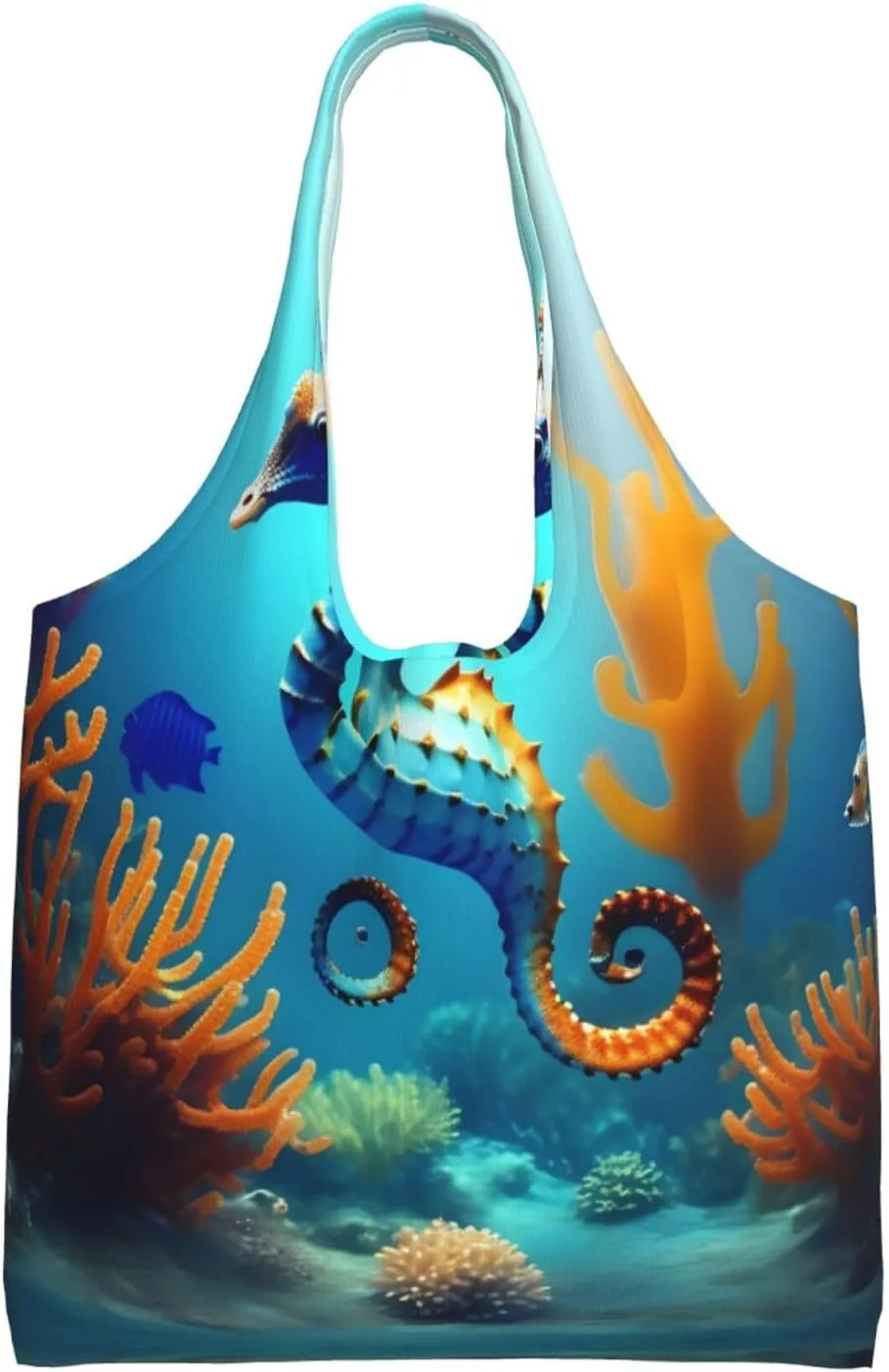 Seabed coral seahorse Printed single-shoulder canvas bag, fashionable daily canvas bag, suitable for daily travel and shopping